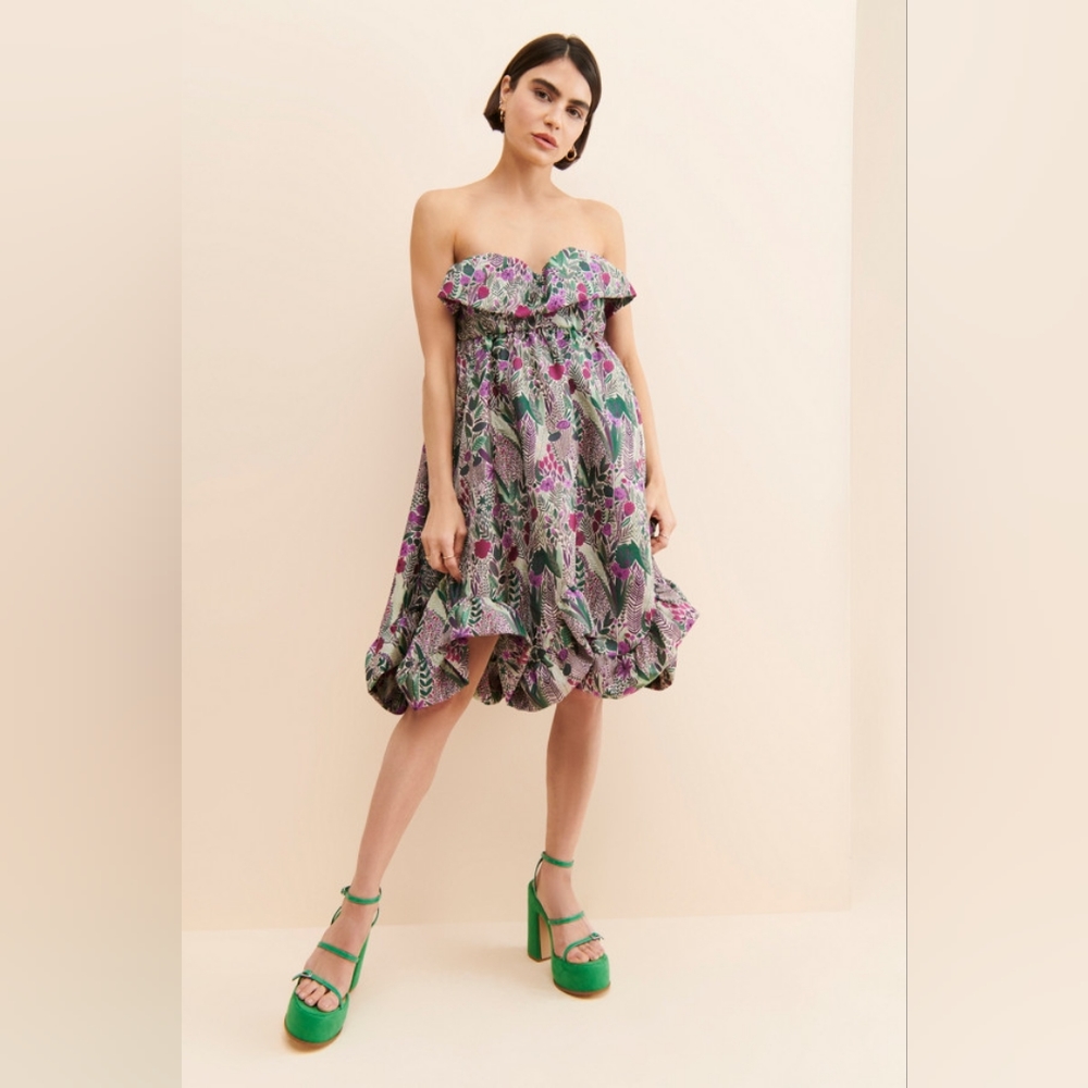 ANNA SUI Floral Jacquard Strapless Dress